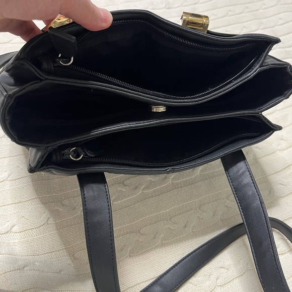 Charter Club Black Leather Shoulder Bag with Gold Accents - Picture 3 of 6